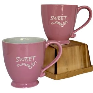 Lot/2 Starbucks 2006 “SWEET” Pink Pedestal 15 oz Coffee Mugs